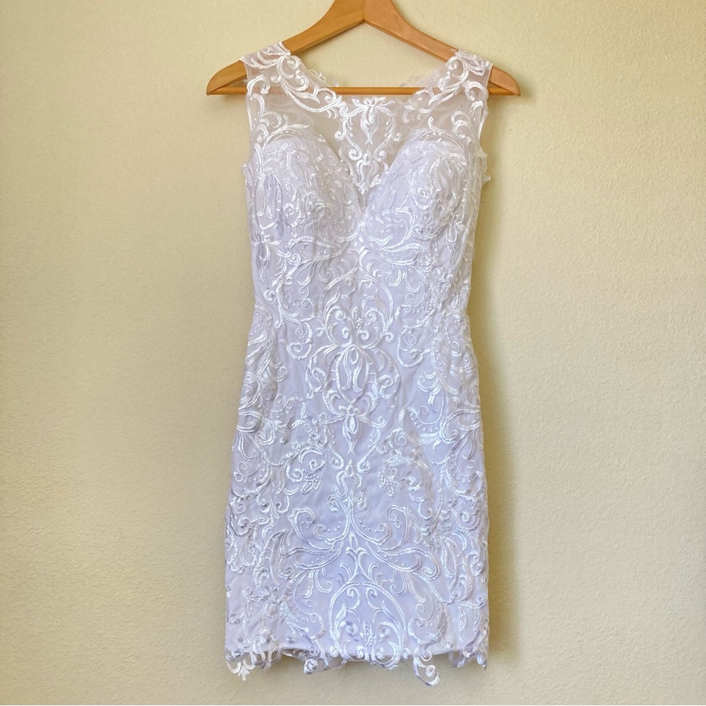 Miss Veil White Lace Fabric Mini Wedding Dress | NWT